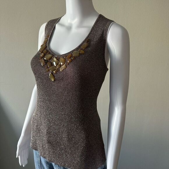 August Silk Bronze Shimmer Beaded Tank Top - Picture 1 of 5